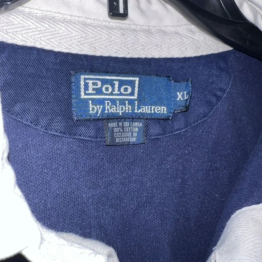 Men’s Polo Ralph Lauren Polo Shirt Yacht Club Blue White Collar Size XL Vintage
